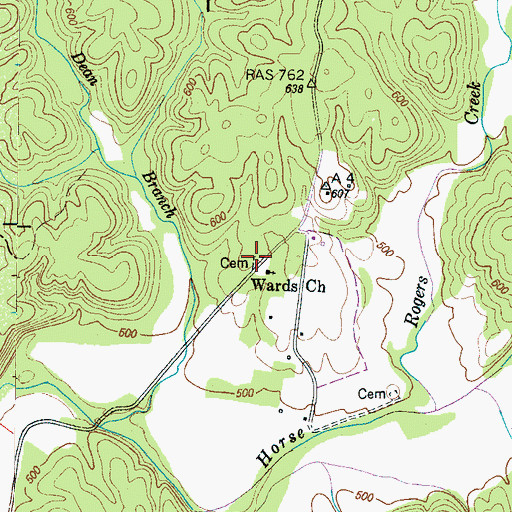 Topographic Map of Wards Cemetery, TN