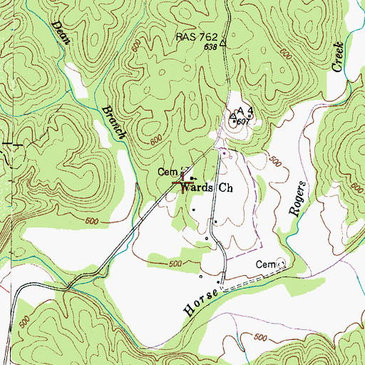 Topographic Map of Wards School (historical), TN