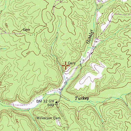 Topographic Map of Wilkerson Cemetery, TN