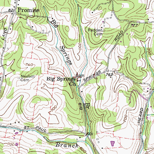Topographic Map of Big Springs Cemetery, TN