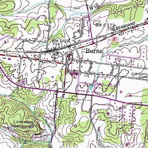 Topographic Map of Burns Elementary School, TN