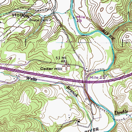 Topographic Map of Cedar Hill School (historical), TN