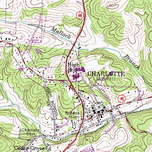 Topographic Map of Charlotte High School, TN