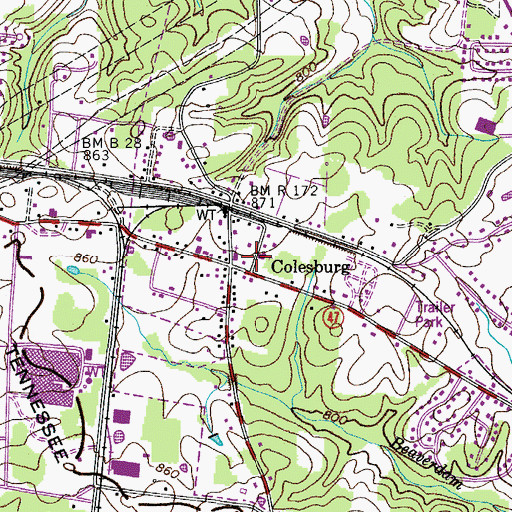 Topographic Map of Colesburg Church of Christ, TN