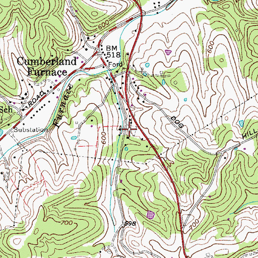 Topographic Map of Cumberland Furnace Cemetery, TN