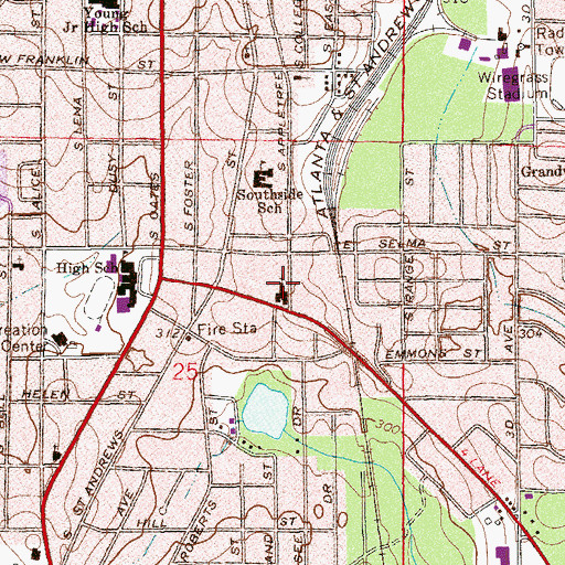 Topographic Map of Southside Baptist Church, AL