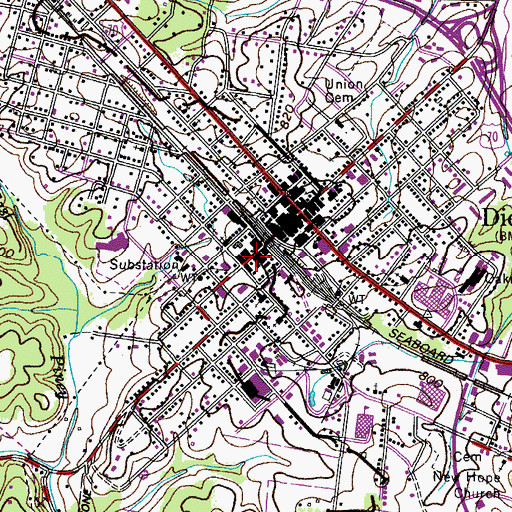 Topographic Map of Dickson Municipal Building, TN