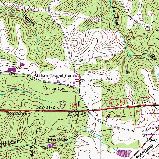 Topographic Map of Gilliland Chapel (historical), TN