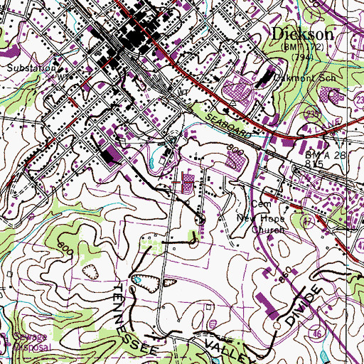 Topographic Map of Hampton High School (historical), TN