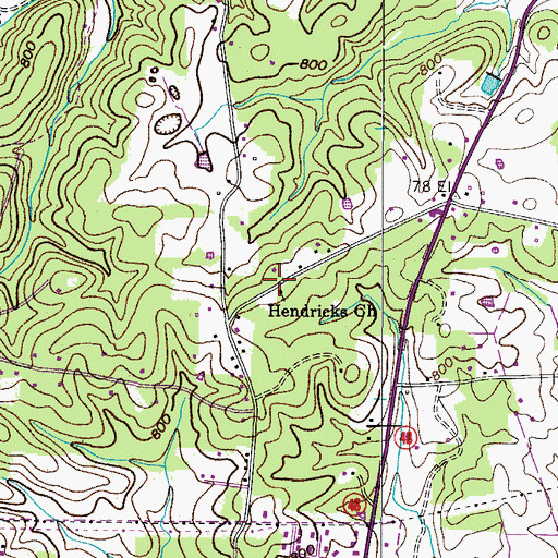 Topographic Map of Hendricks School (historical), TN