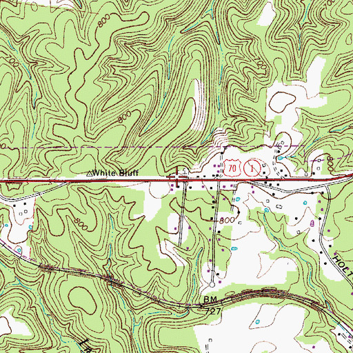 Topographic Map of Huttons Chapel (historical), TN