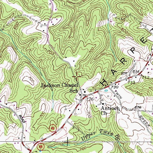Topographic Map of Jackson Chapel Cemetery, TN