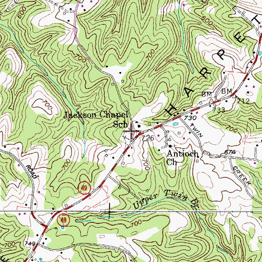 Topographic Map of Jackson Chapel Methodist Church, TN