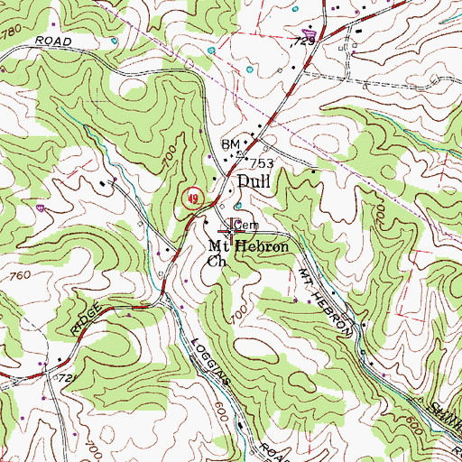 Topographic Map of Mount Hebron Cemetery, TN