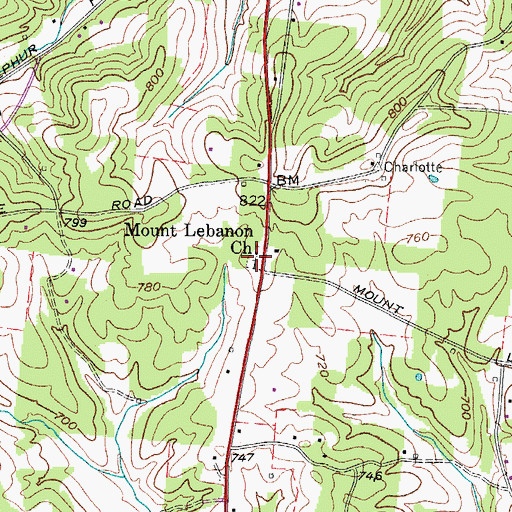 Topographic Map of Mount Lebanon Cemetery, TN
