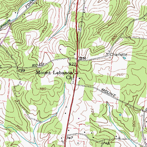 Topographic Map of Mount Lebanon School (historical), TN