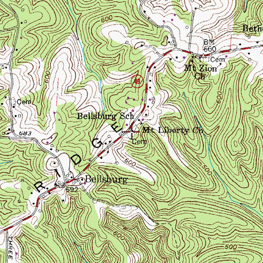 Topographic Map of Mount Liberty Cemetery, TN
