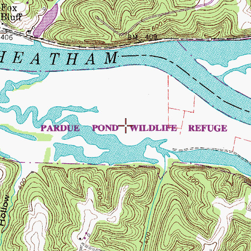 Topographic Map of Pardue Pond Wildlife Refuge, TN