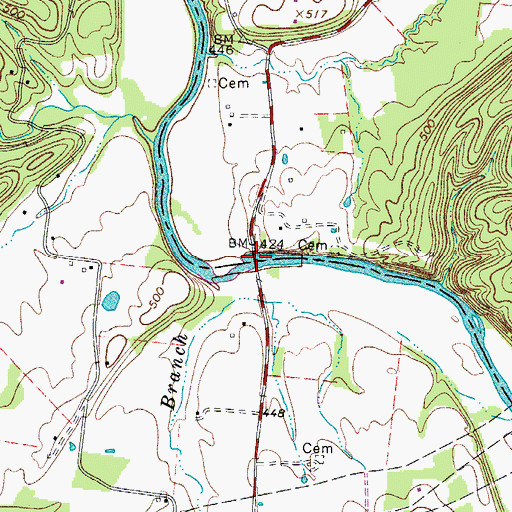 Topographic Map of Petway Bridge, TN