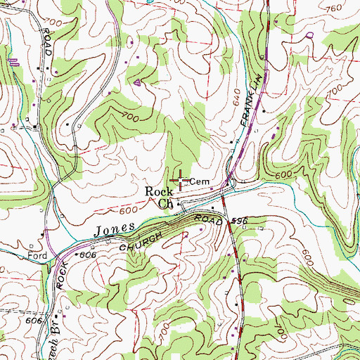 Topographic Map of Rock Church Cemetery, TN