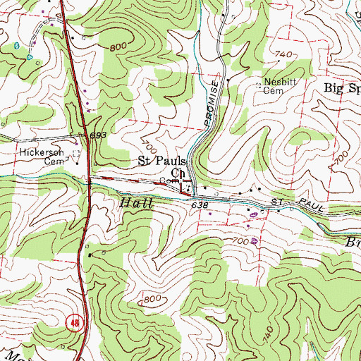 Topographic Map of Saint Pauls Cemetery, TN