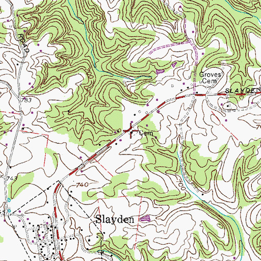 Topographic Map of Slayden Missionary Baptist Church, TN