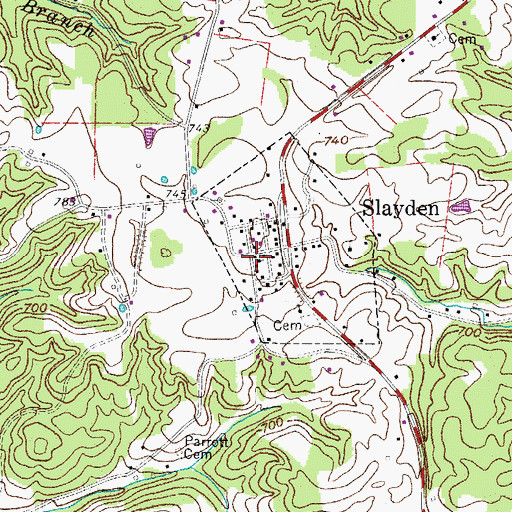 Topographic Map of Slayden Presbyterian Church, TN