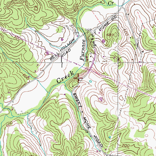 Topographic Map of Sweet Home Church of Christ, TN