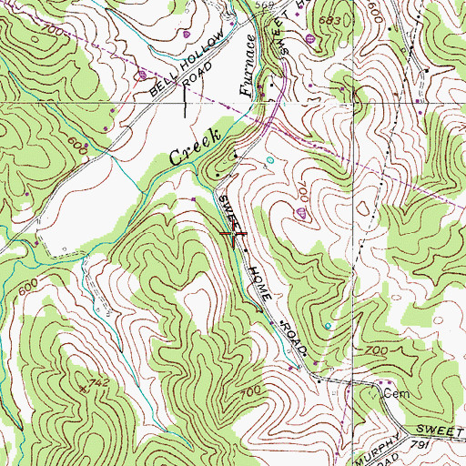Topographic Map of Sweet Home School (historical), TN
