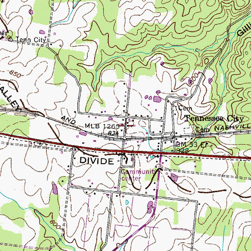 Topographic Map of Tennessee City Missionary Baptist Church, TN