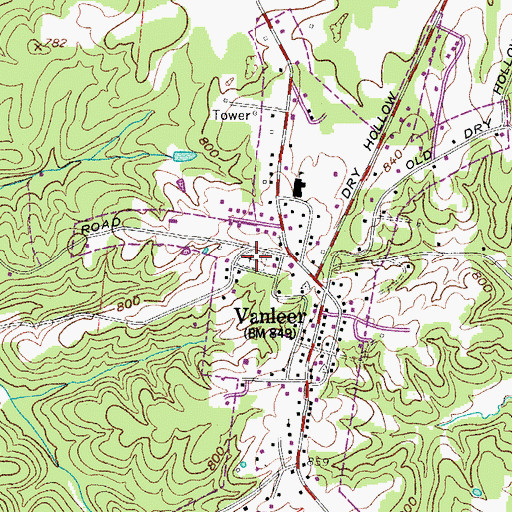 Topographic Map of Vanleer Cemetery, TN