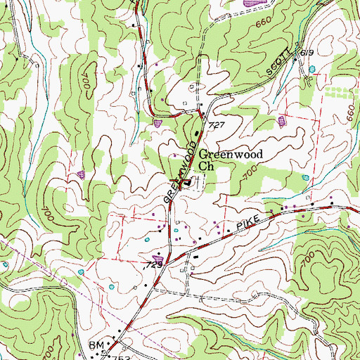 Topographic Map of Walnut Grove School (historical), TN