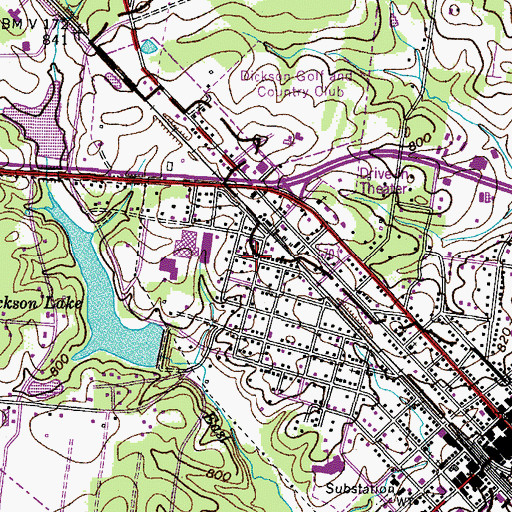 Topographic Map of West Dickson Church of Christ, TN