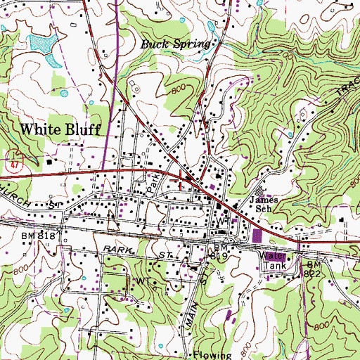 Topographic Map of White Bluff Church of Christ, TN