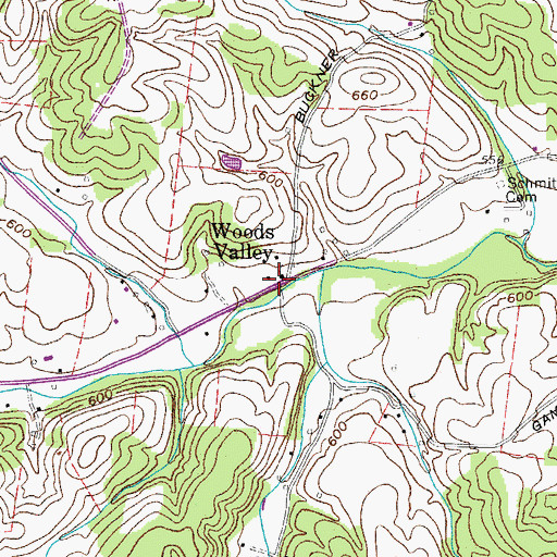 Topographic Map of Woods Valley United Methodist Church, TN