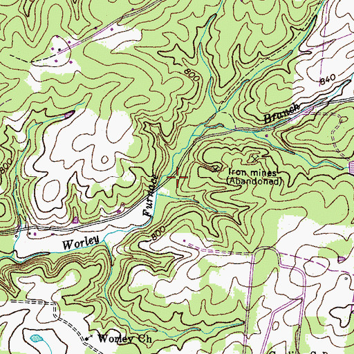 Topographic Map of Worley Furnace (historical), TN