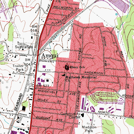 Topographic Map of Amqui Elementary School, TN