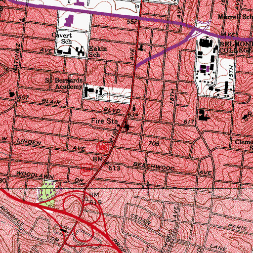 Topographic Map of Ashwood Church of Christ, TN