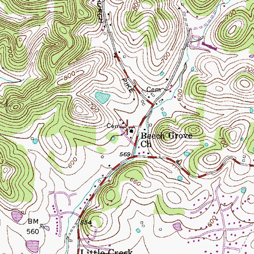 Topographic Map of Beech Grove Cemetery, TN