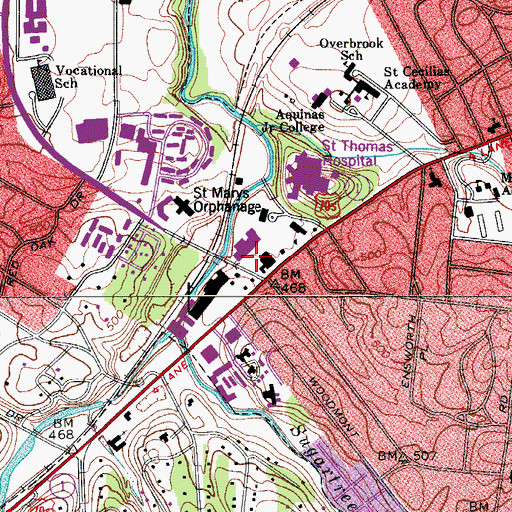 Topographic Map of Belle Meade Shopping Center, TN