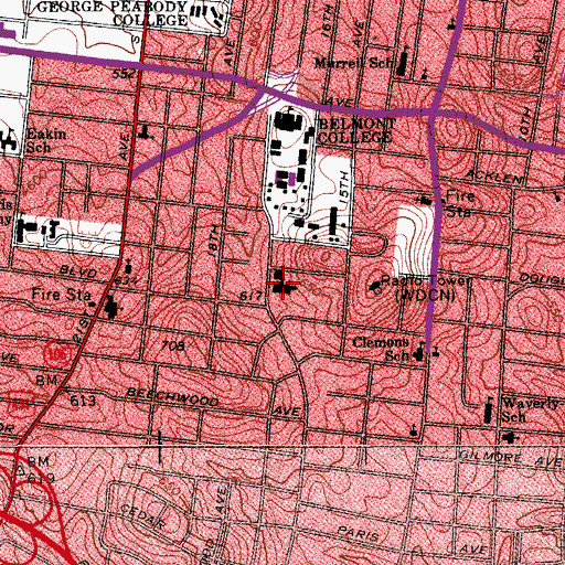 Topographic Map of Belmont Heights Baptist Church, TN