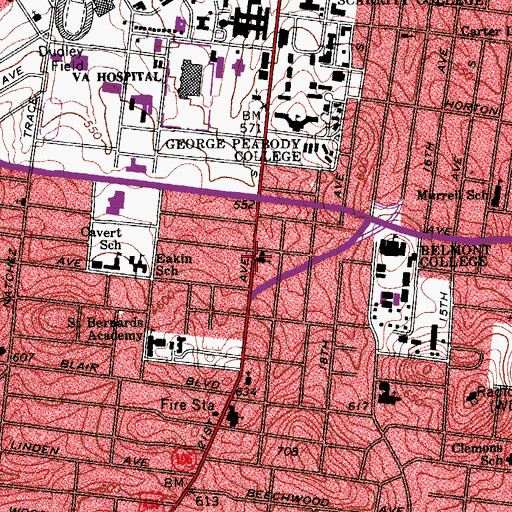 Topographic Map of Belmont United Methodist Church, TN