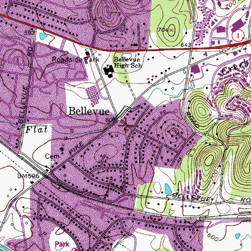 Topographic Map of Bellevue Christian Church, TN