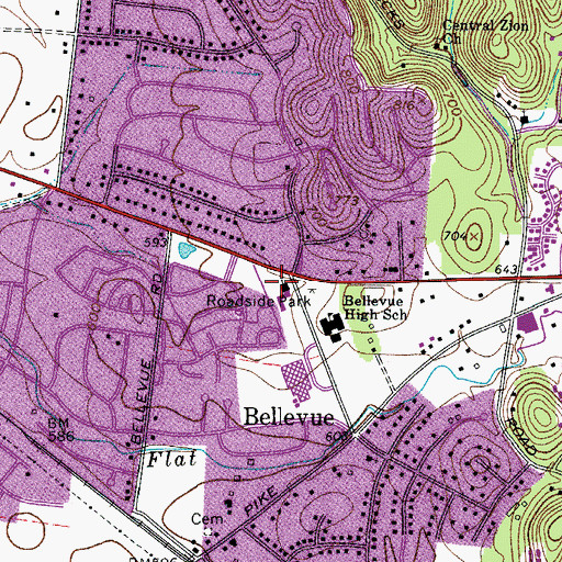 Topographic Map of Bellevue Church of Christ, TN