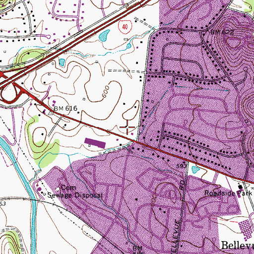 Topographic Map of Bellevue Mall Shopping Center, TN