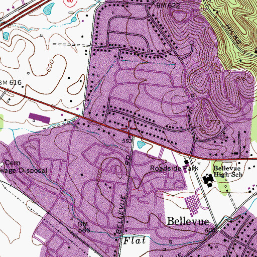 Topographic Map of Bellevue Shopping Center, TN