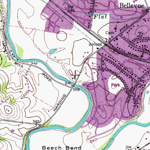 Topographic Map of Bellevue United Methodist Church, TN