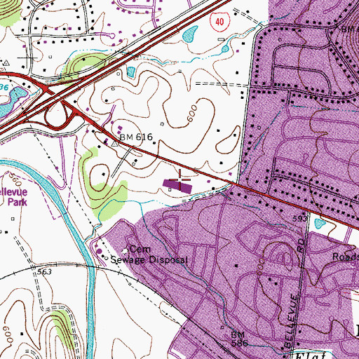 Topographic Map of Bellevue Village Shopping Center, TN