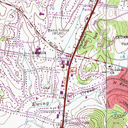 Topographic Map of Bellshire Shopping Center, TN