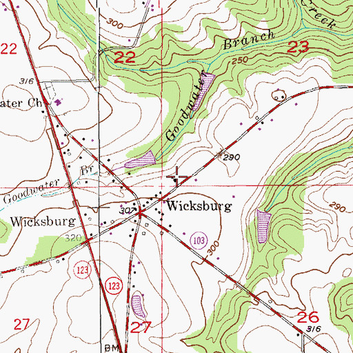 Topographic Map of Wicksburg Church, AL